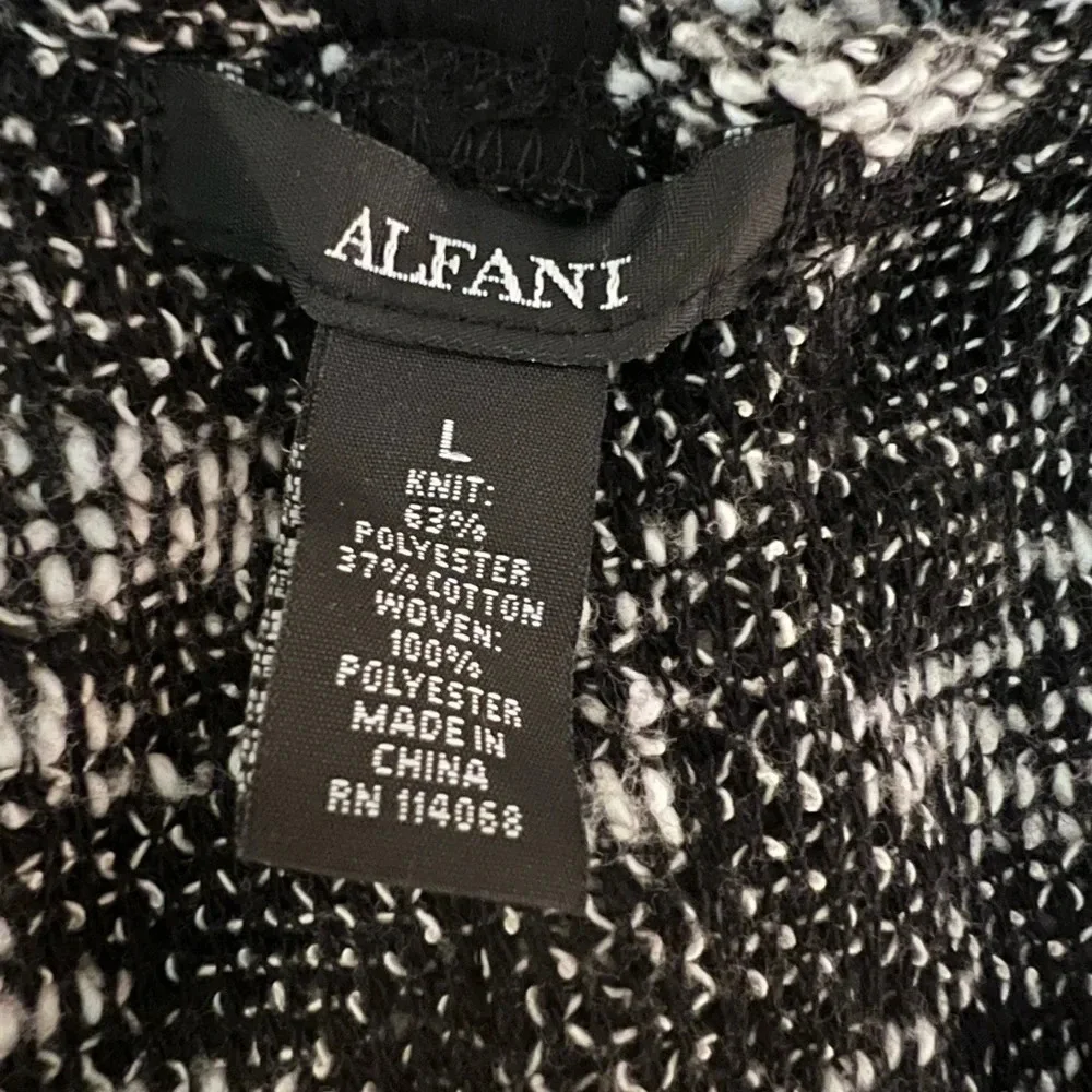 Alfani,L black white gray,long sleeve tunic sheer pleated hem, faux button back‎